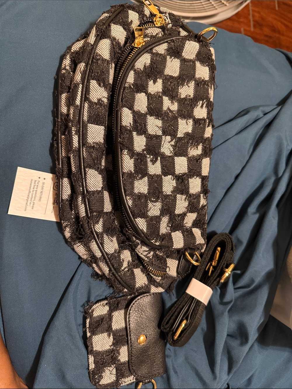Black and White Checkered Men's Crossbody Bag